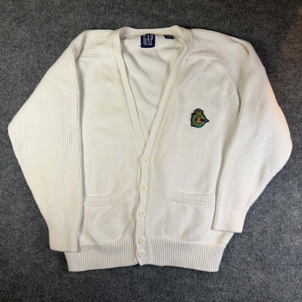 Vintage Gap Yachting Club White Cotton Cardigan Sweater Mens Medium Ribbed Patch